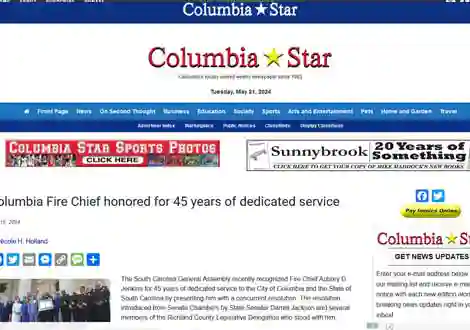 screenshot Fire Chief 45 Years of Service article